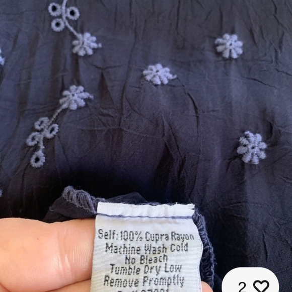 Johnny Was Boho Navy Embroidered Floral Button-Front Blouse - Picture 3 of 5